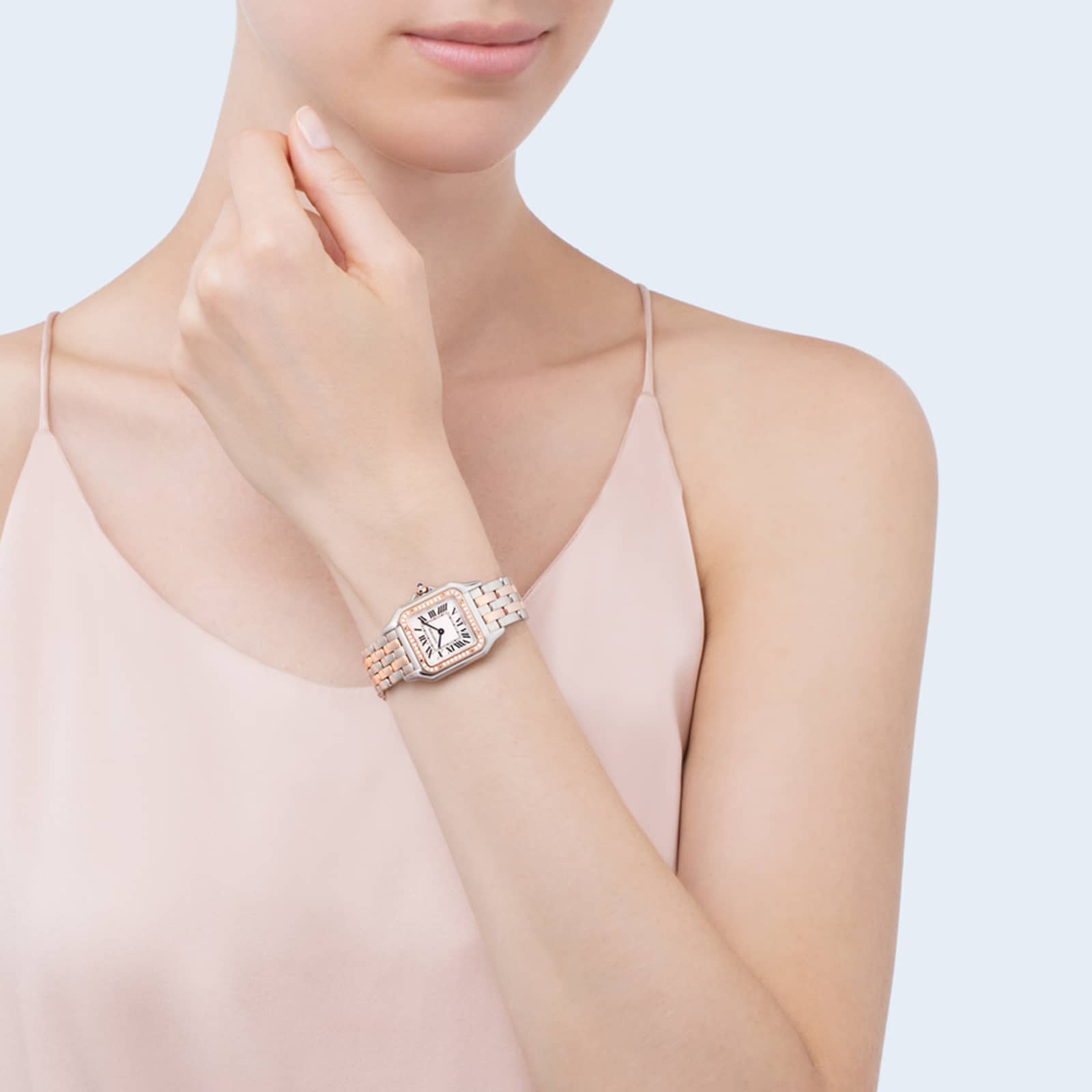 Cartier Panthère De Cartier Watch Medium Model, Quartz Movement, Rose Gold, Steel, Diamonds-P17310959