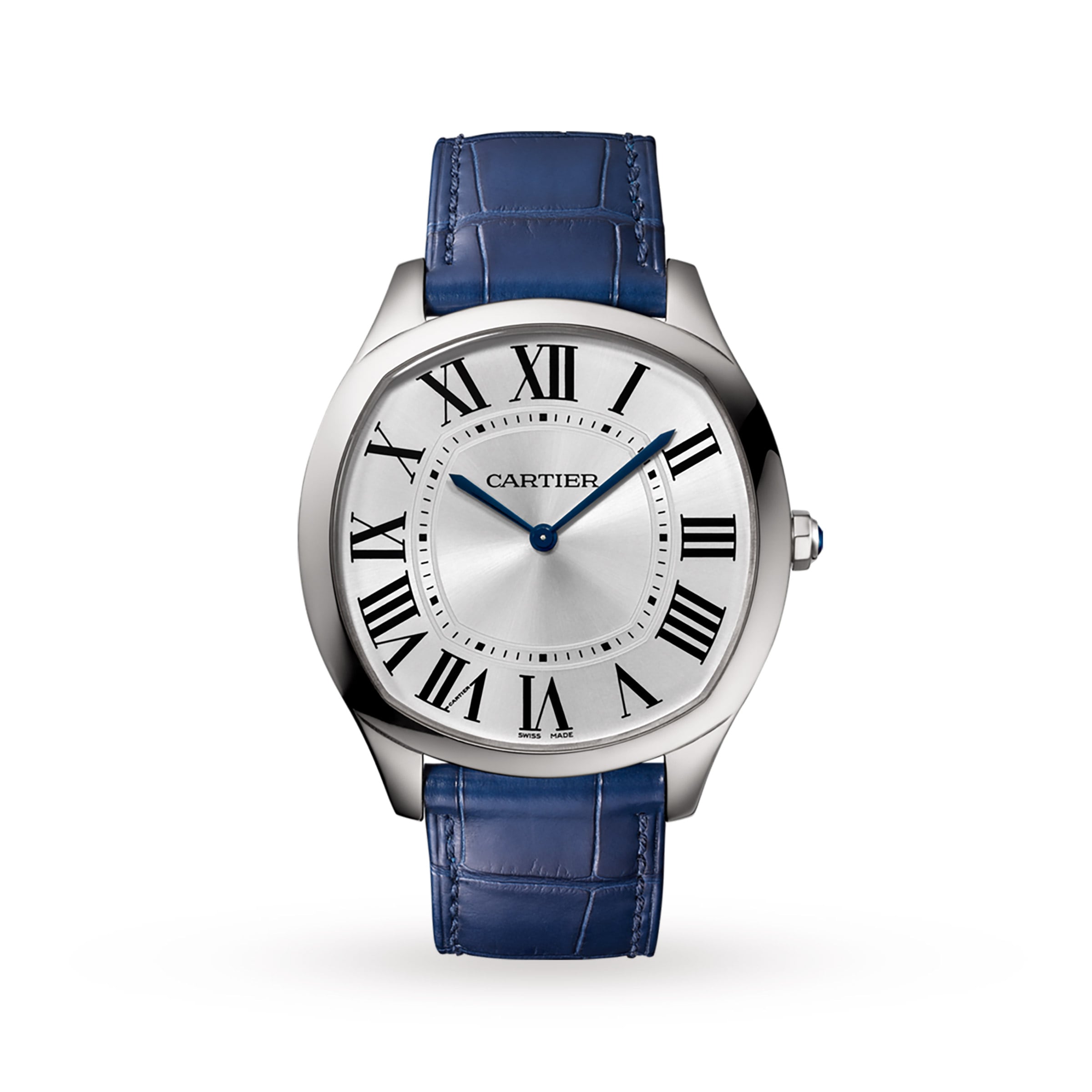 Cartier Drive De Cartier Extra-Flat Watch Large Model, Hand-Wound Mechanical Movement, Steel, Leather-P17310951