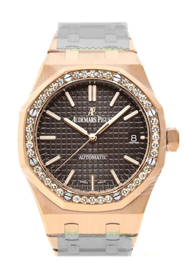 Audemars Piguet Royal Oak 37mm Brown Dial Automatic 18K Pink Gold Ladies Diamond Watch 15451OR.ZZ.1256OR.04