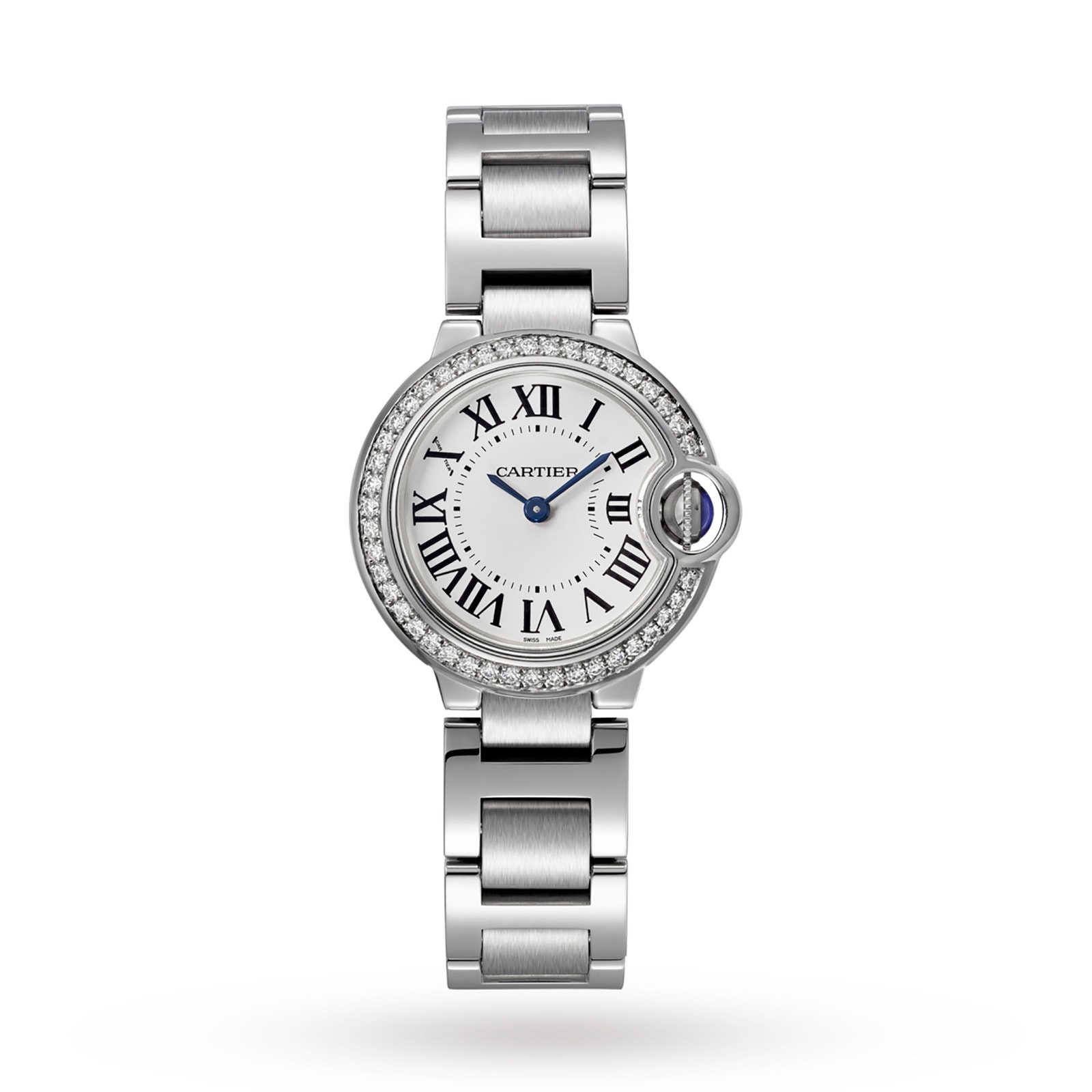 Cartier Ballon Bleu De Cartier Watch 28mm, Quartz Movement, Steel, Diamonds-P17310925