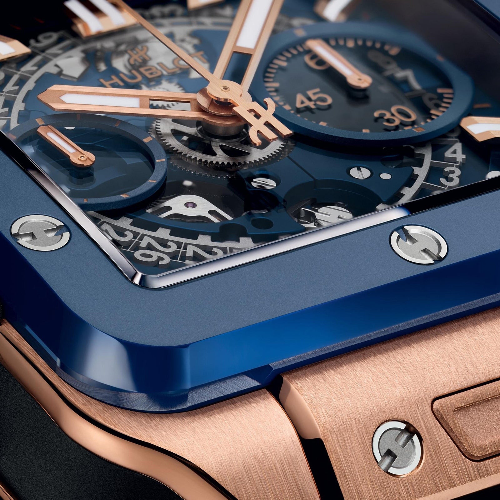 Hublot Square Bang Unico King Gold Blue Ceramic Men's