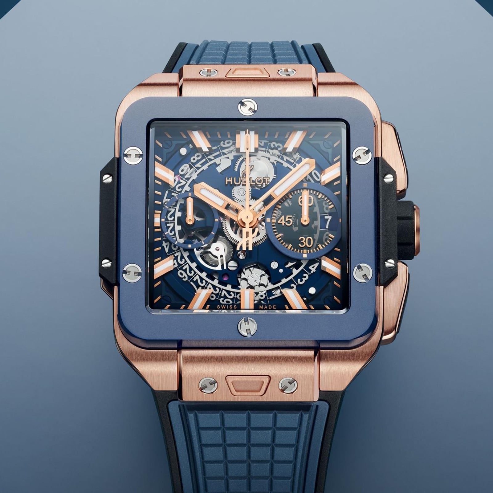 Hublot Square Bang Unico King Gold Blue Ceramic Men's