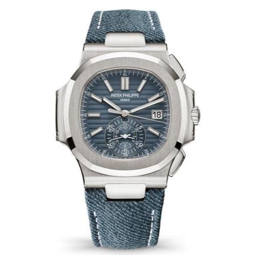 Patek Philippe Nautilus Flyback Chronograph White Gold Blue-Gray Dial 5980/60G