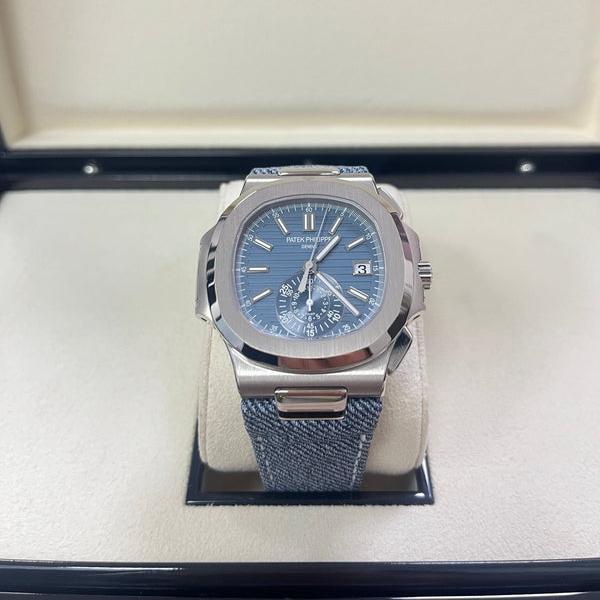 Patek Philippe Nautilus Flyback Chronograph White Gold Blue-Gray Dial 5980/60G