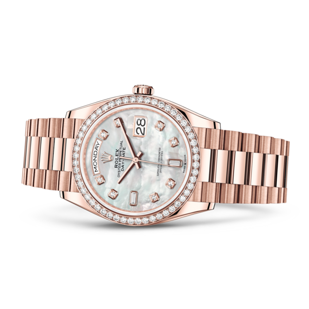 LadyRolex DAY-DATE 36 White Mother-of-pearl Set With Diamonds，128345RBR