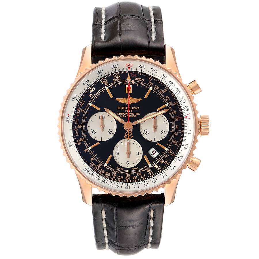 Breitling Navitimer 01 Rose Gold Black Dial Mens Watch RB0121 Box Papers