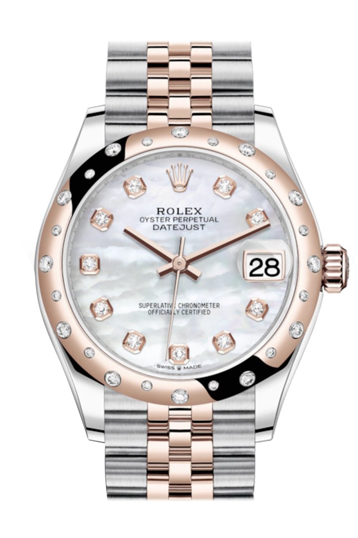 Rolex Datejust 31 White mother-of-pearl Diamonds Dial Diamond Bezel Jubilee Rose Gold Jubilee Two Tone Watch 278341RBR 278341