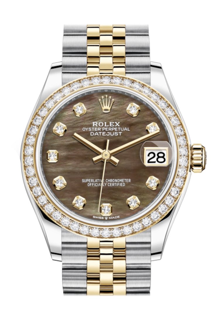 Rolex Datejust 31 Black mother-of-pearl Diamonds Dial Diamond Bezel Yellow Gold Two Tone Jubilee Watch 278383RBR 278383