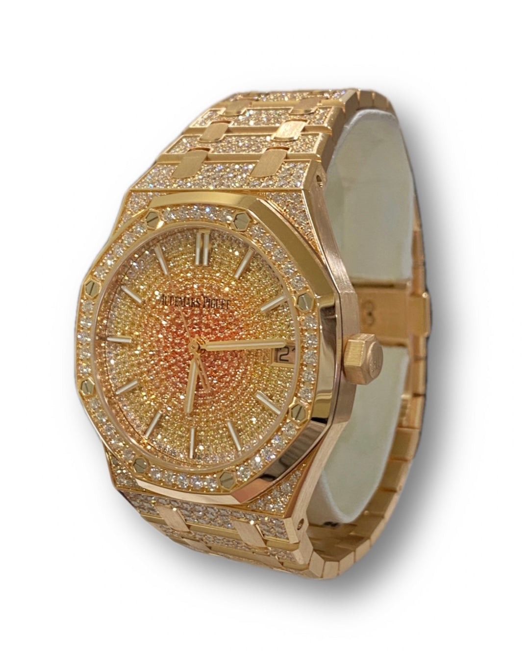 Audemars Piguet Royal Oak Selfwinding Iced Out 18k Rose Gold Custom Diamond Watch