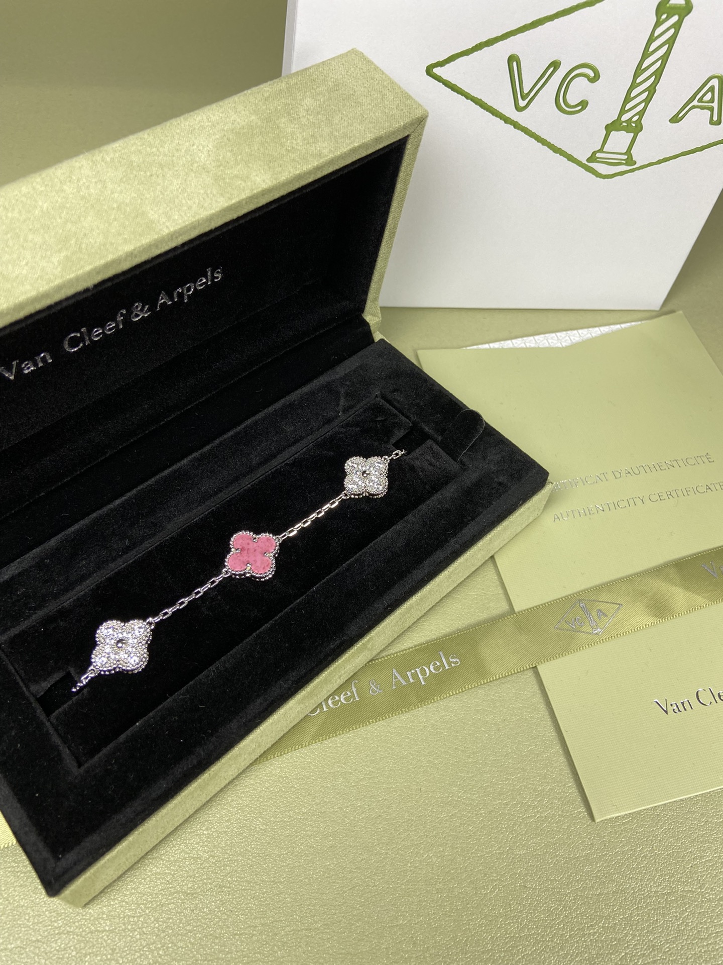 Van Cleef & Arpels rose pink four-leaf clover bracelet