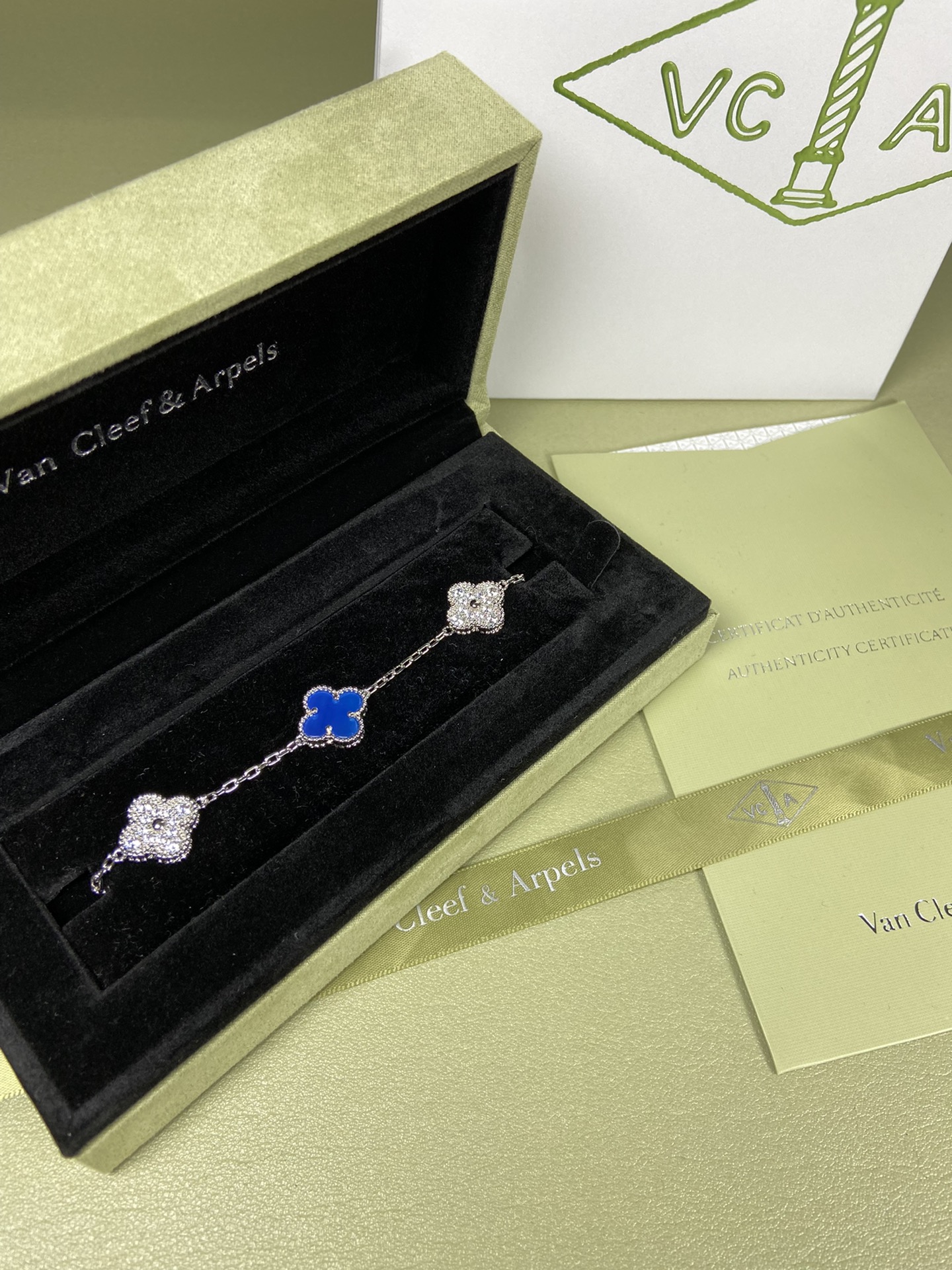 Van Cleef & Arpels blue chalcedony four-leaf clover bracelet