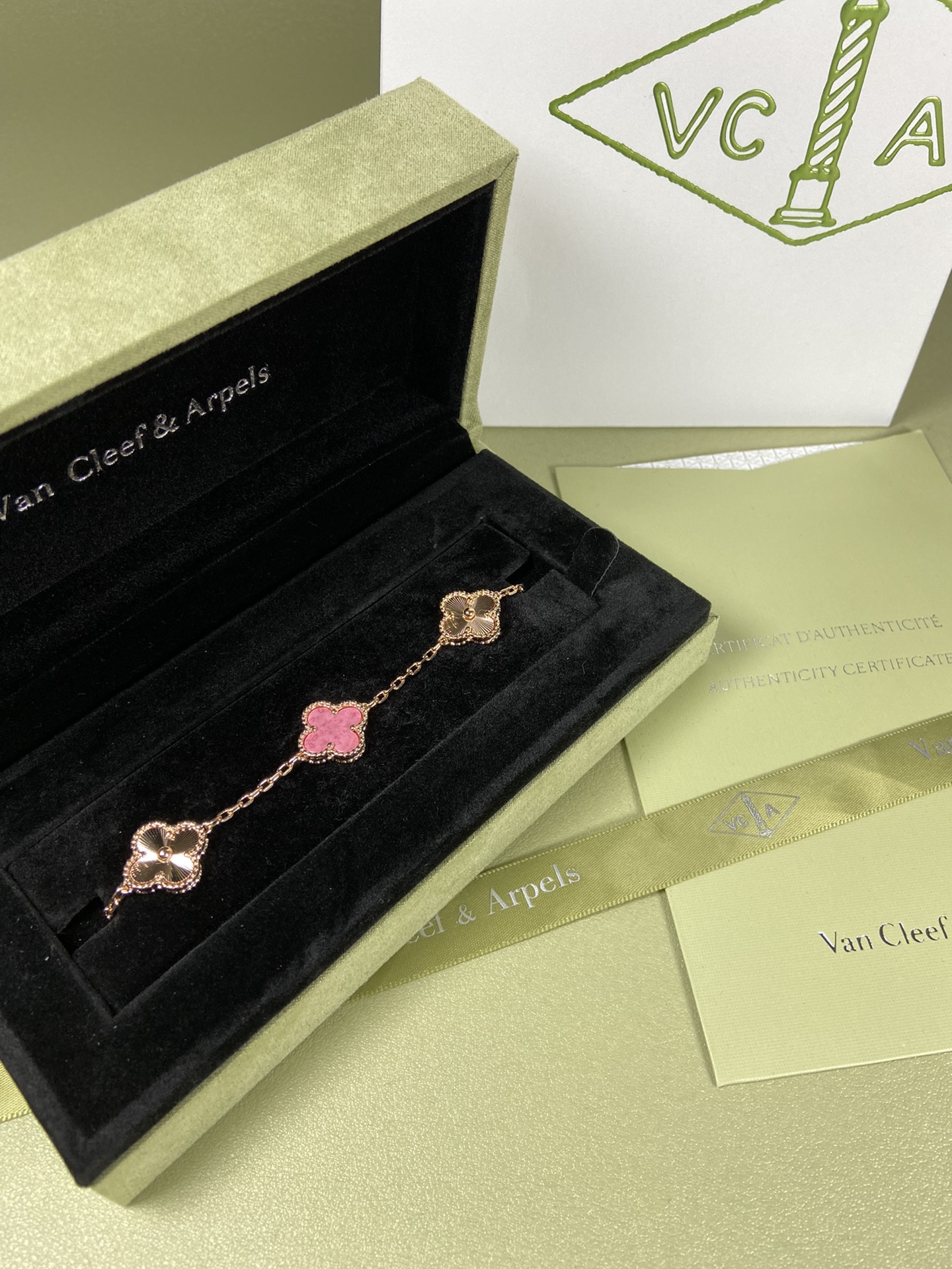 Van Cleef & Arpels rose pink four-leaf clover bracelet