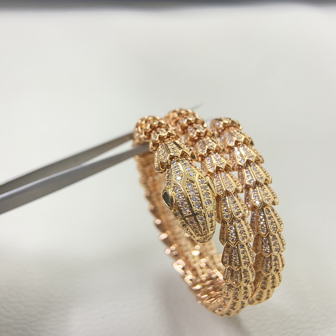 Bulgari Bracelet HDI. ACH New Product Three Circle Full Diamond Snake Bracelet