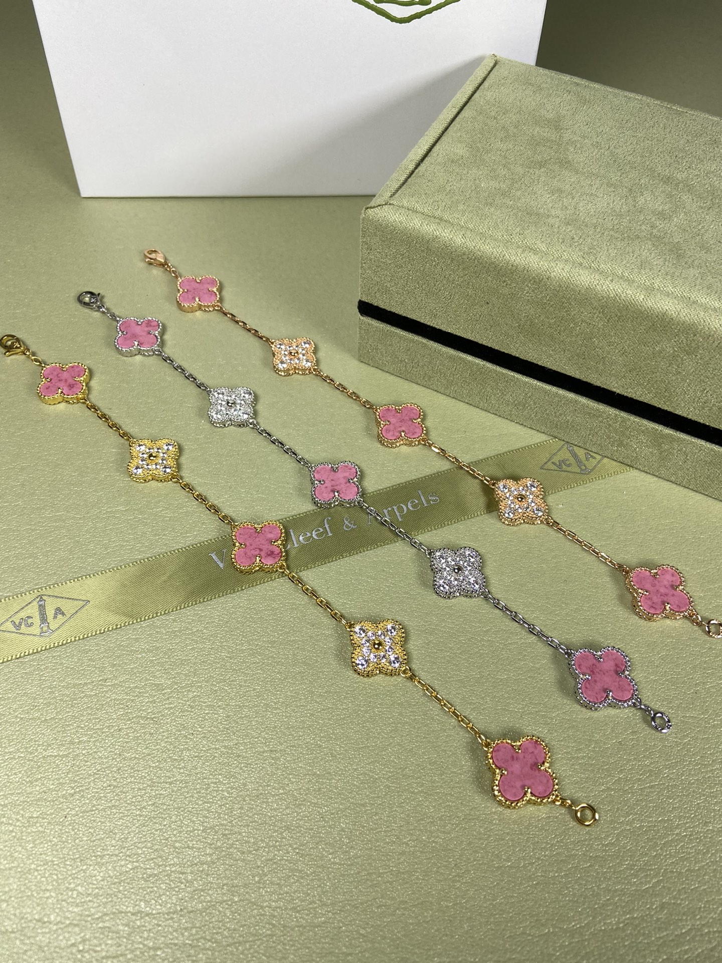 Van Cleef & Arpels rose pink four-leaf clover bracelet