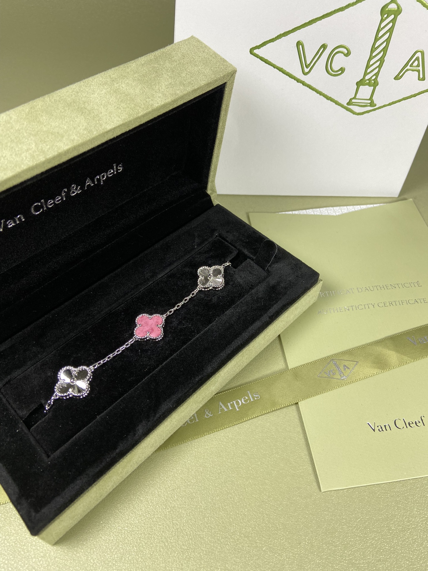 Van Cleef & Arpels rose pink four-leaf clover bracelet