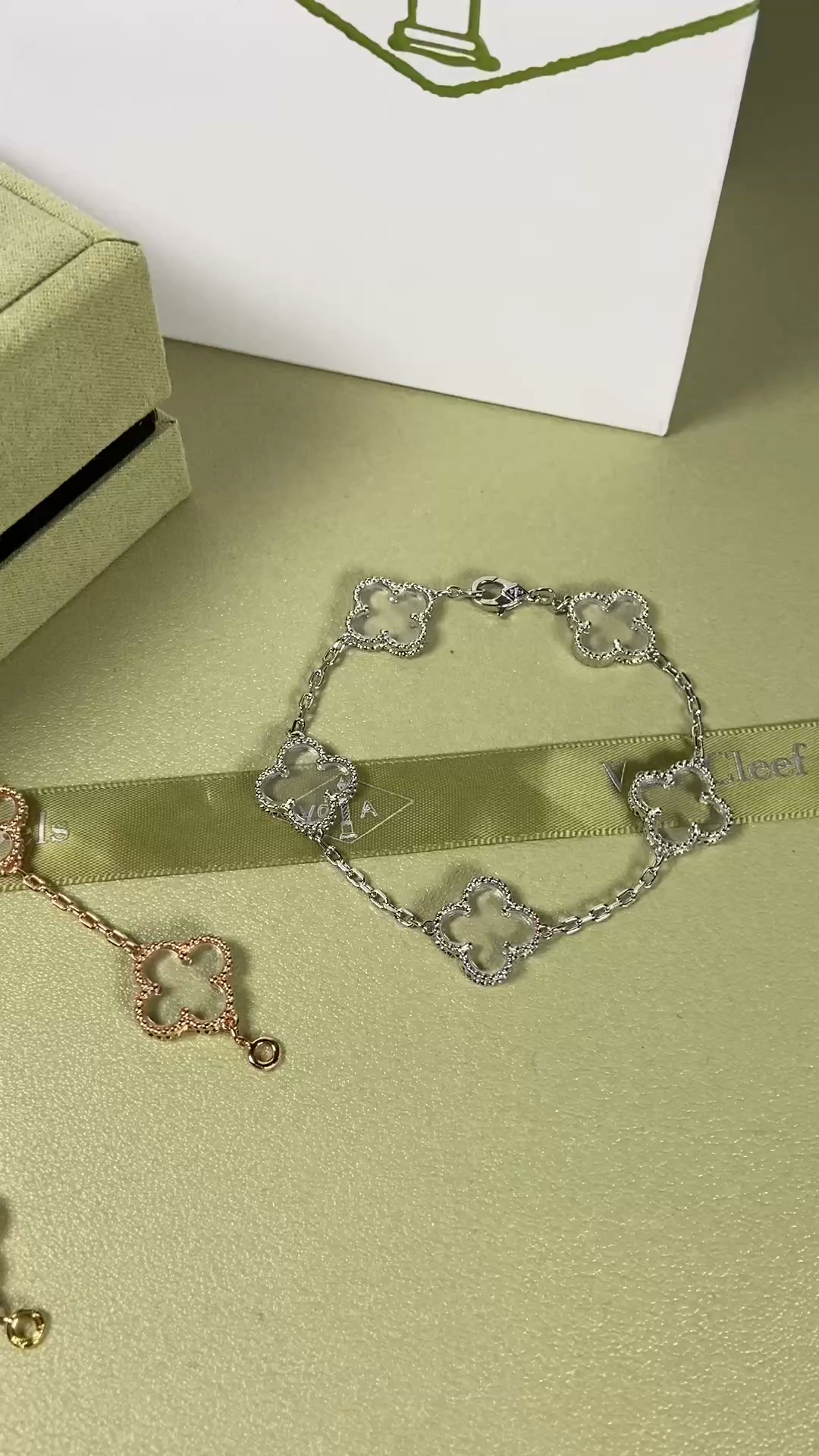 Van Cleef & Arpels white crystal four-leaf clover bracelet