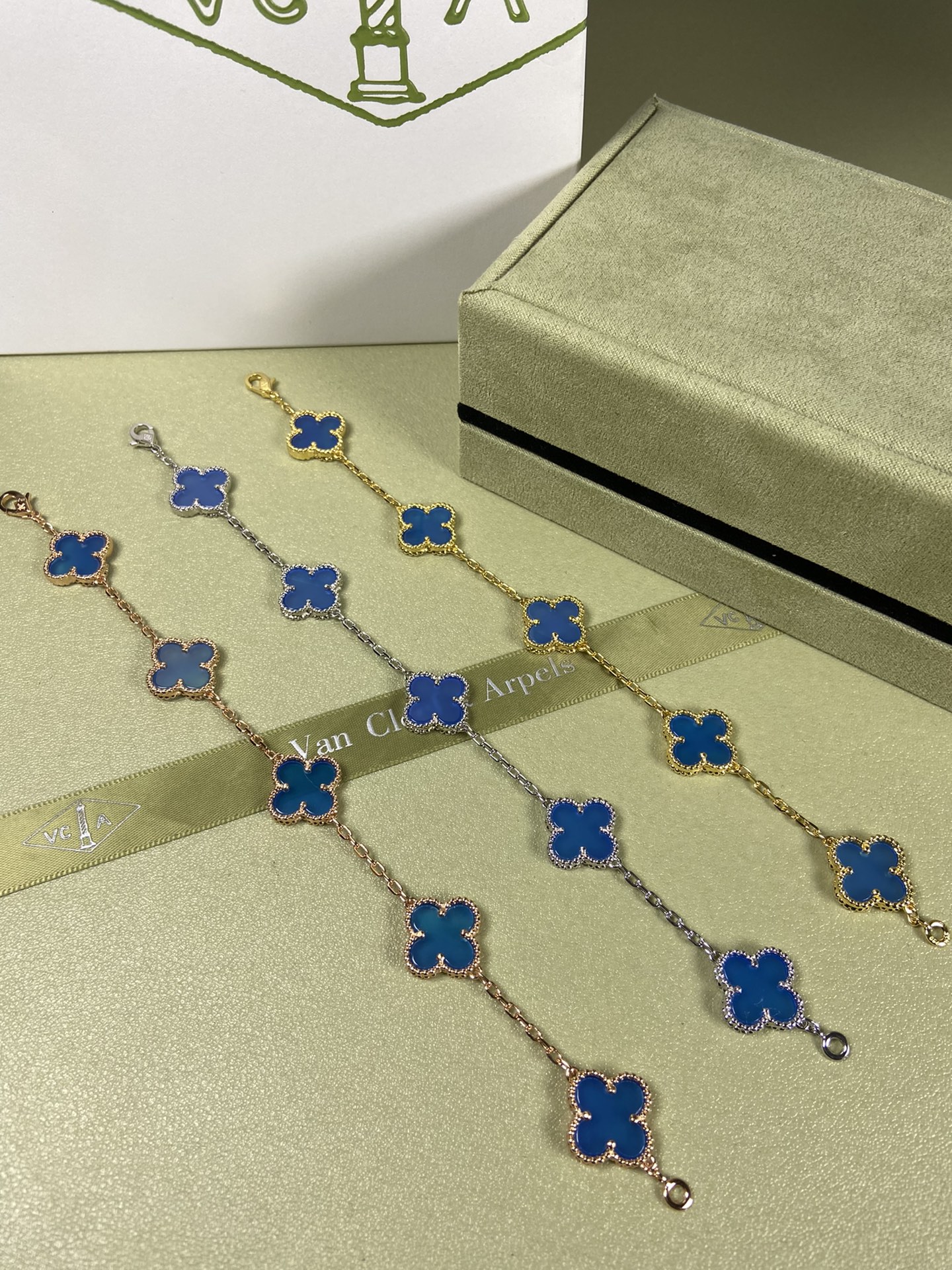 Van Cleef & Arpels blue chalcedony four-leaf clover bracelet