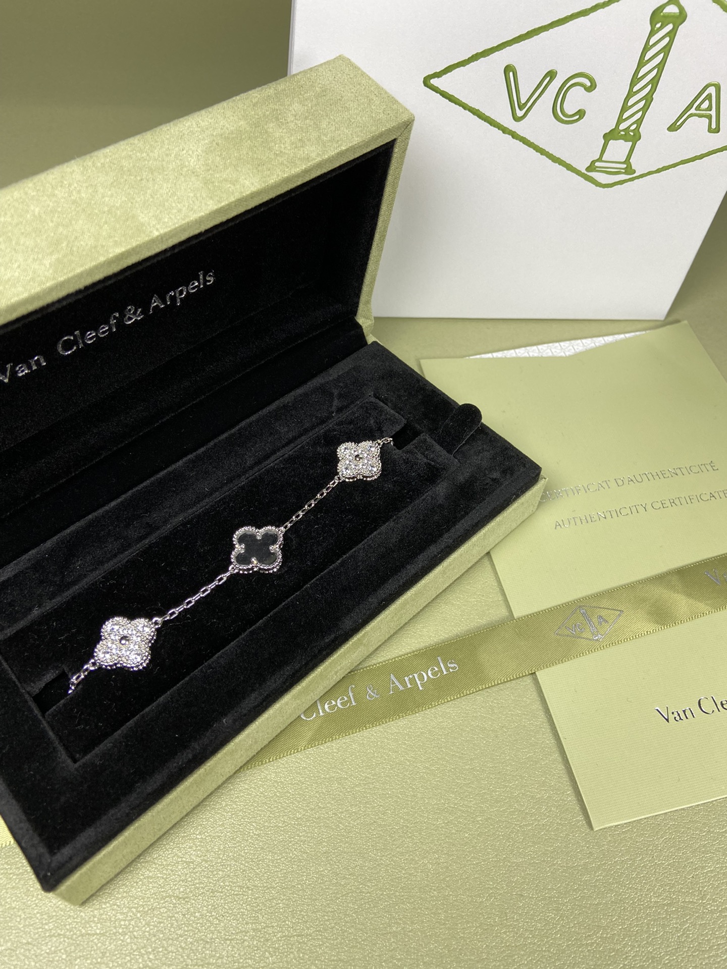 Van Cleef & Arpels white crystal four-leaf clover bracelet