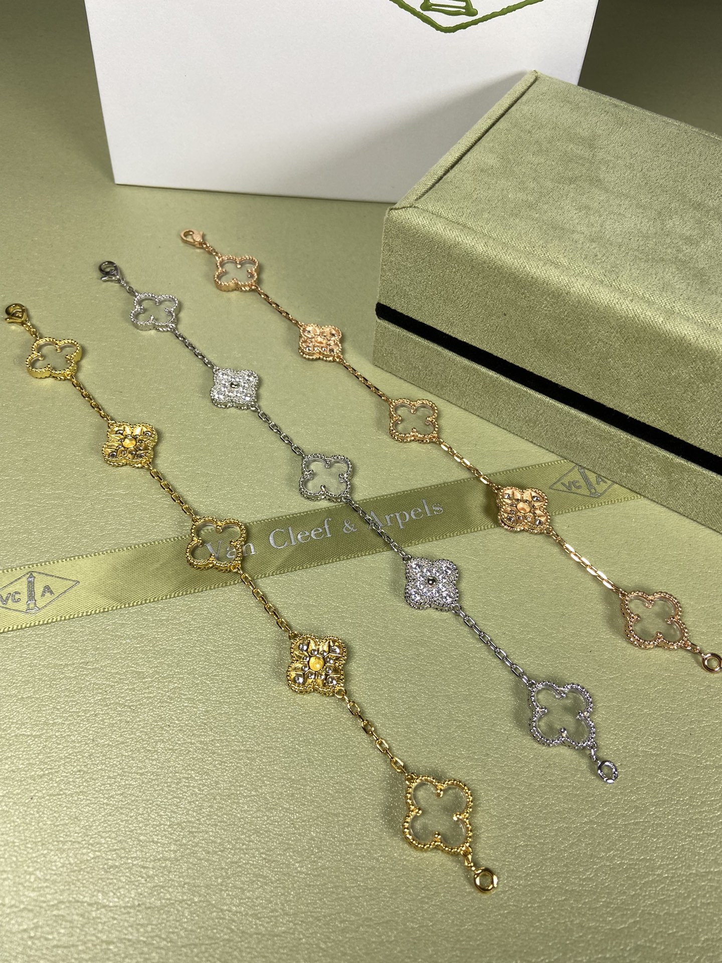 Van Cleef & Arpels white crystal four-leaf clover bracelet