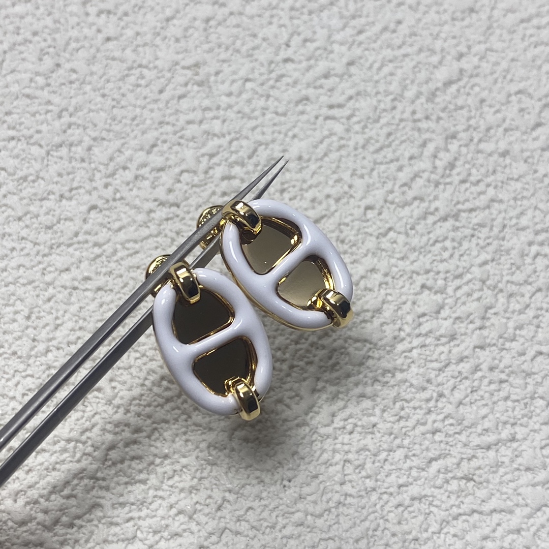 Hermes Stud Earrings New High Version White Enamel Pig Nose Stud Earrings