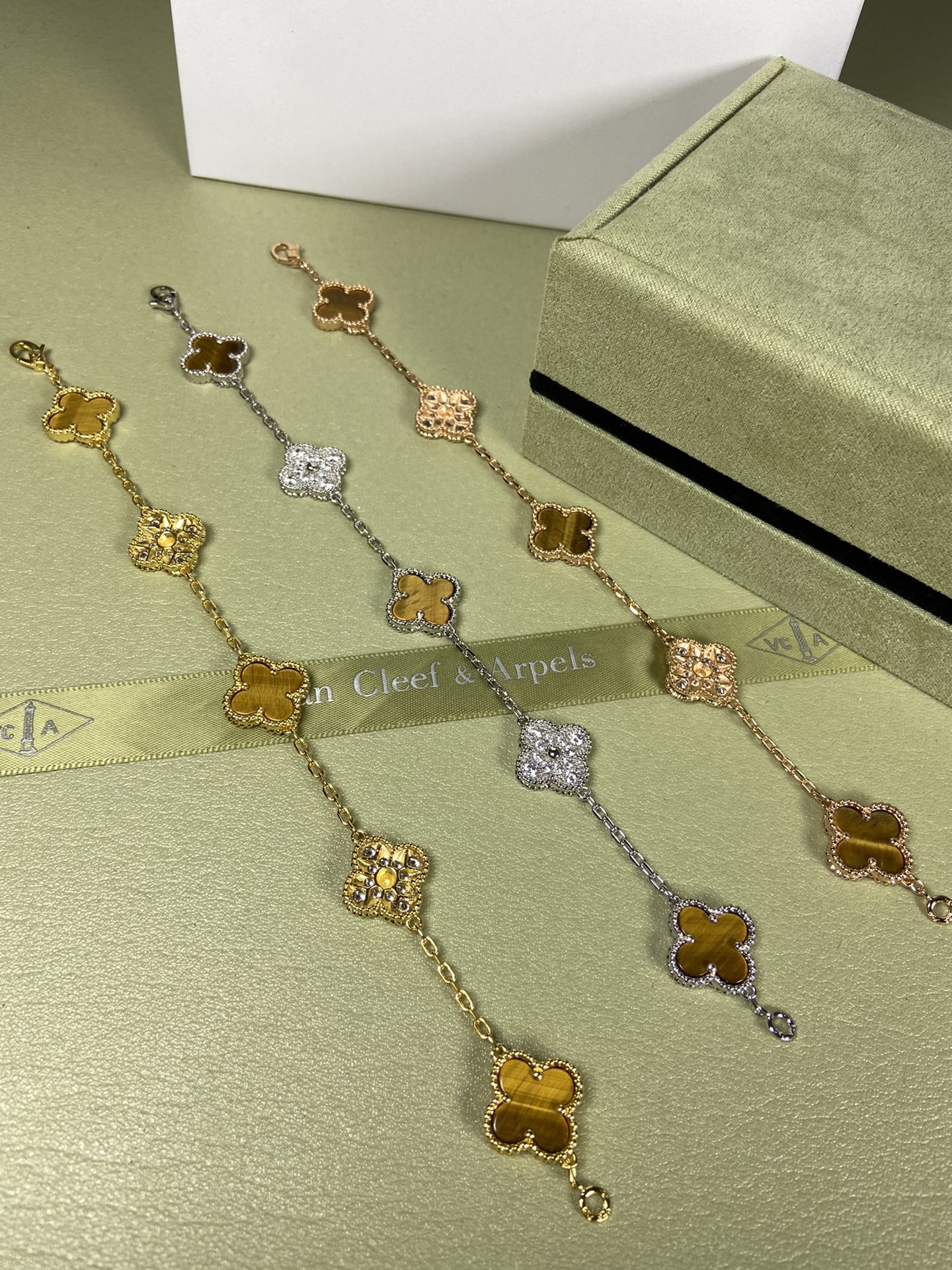 Van Cleef & Arpels tiger's eye four-leaf clover bracelet