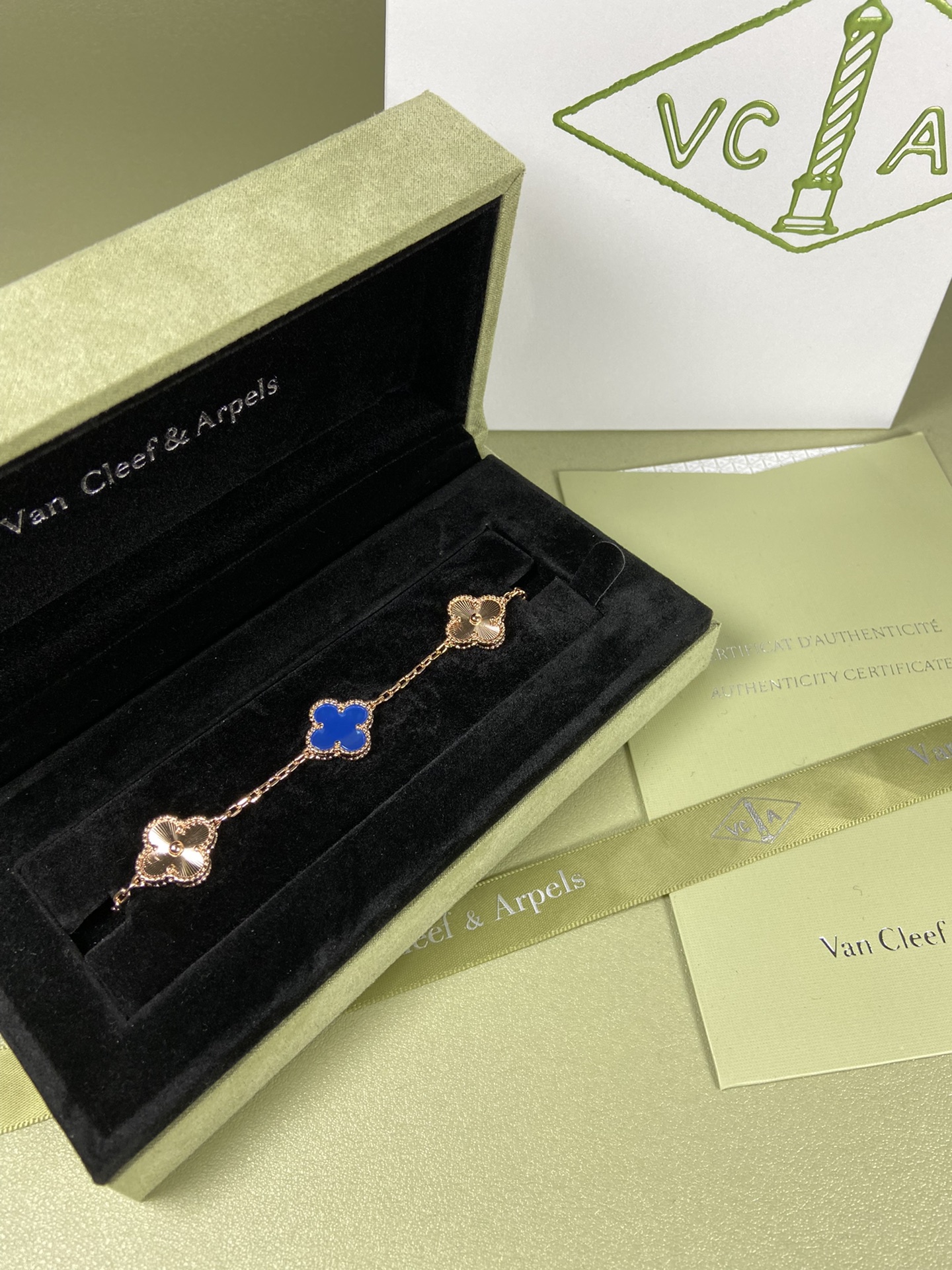 Van Cleef & Arpels blue chalcedony four-leaf clover bracelet
