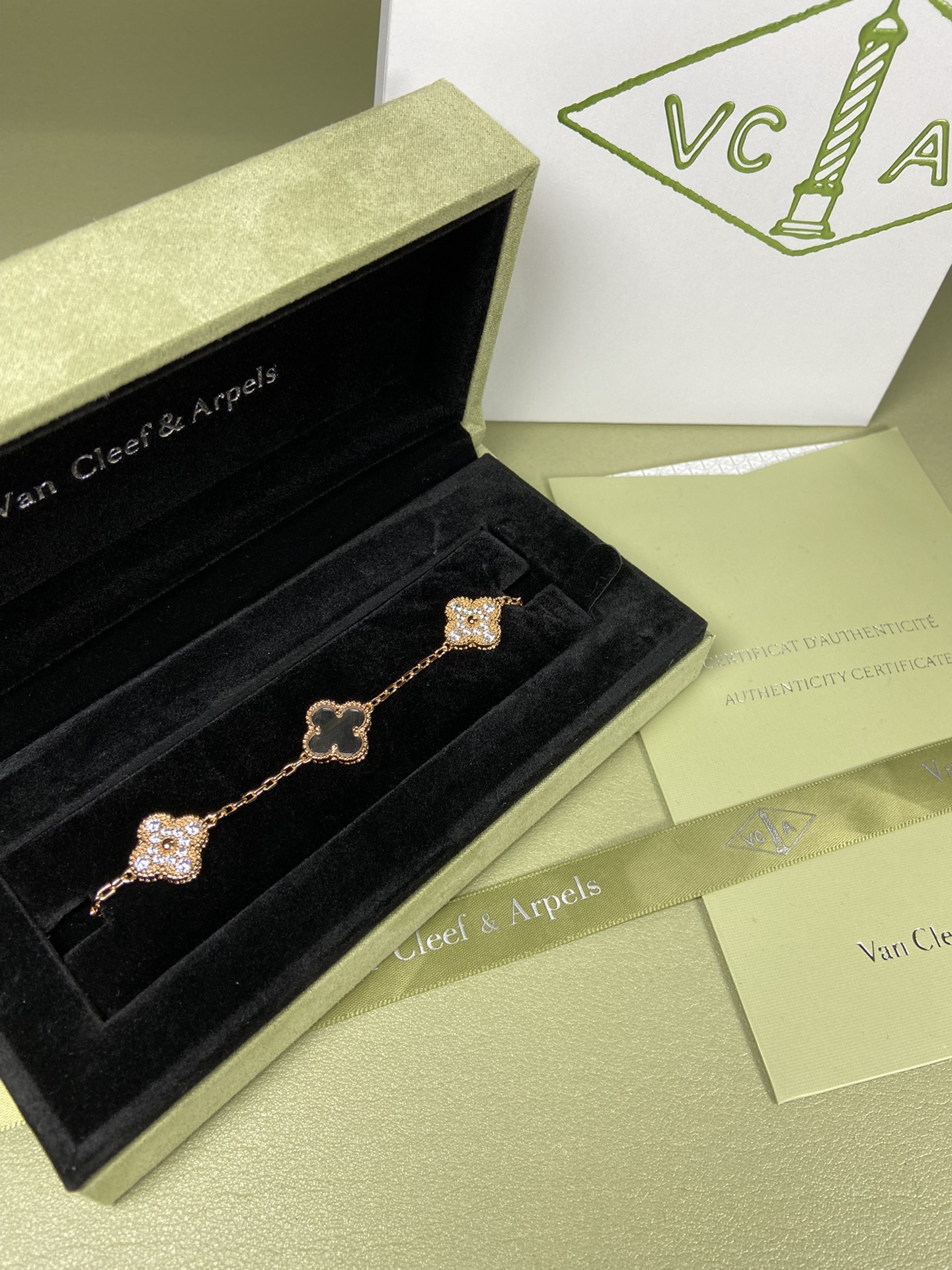 Van Cleef & Arpels white crystal four-leaf clover bracelet