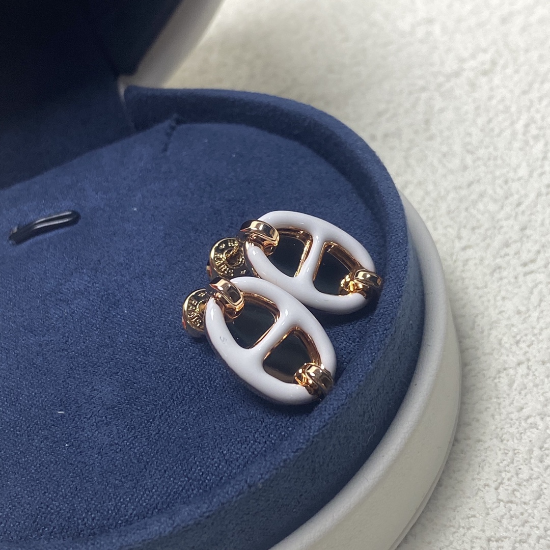 Hermes Stud Earrings New High Version White Enamel Pig Nose Stud Earrings