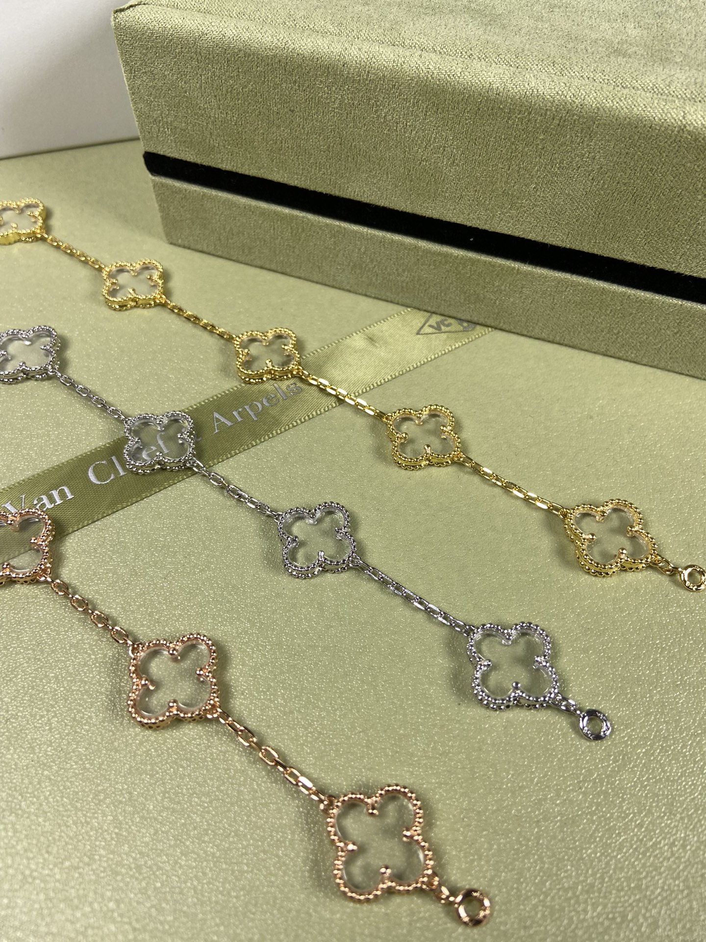 Van Cleef & Arpels white crystal four-leaf clover bracelet