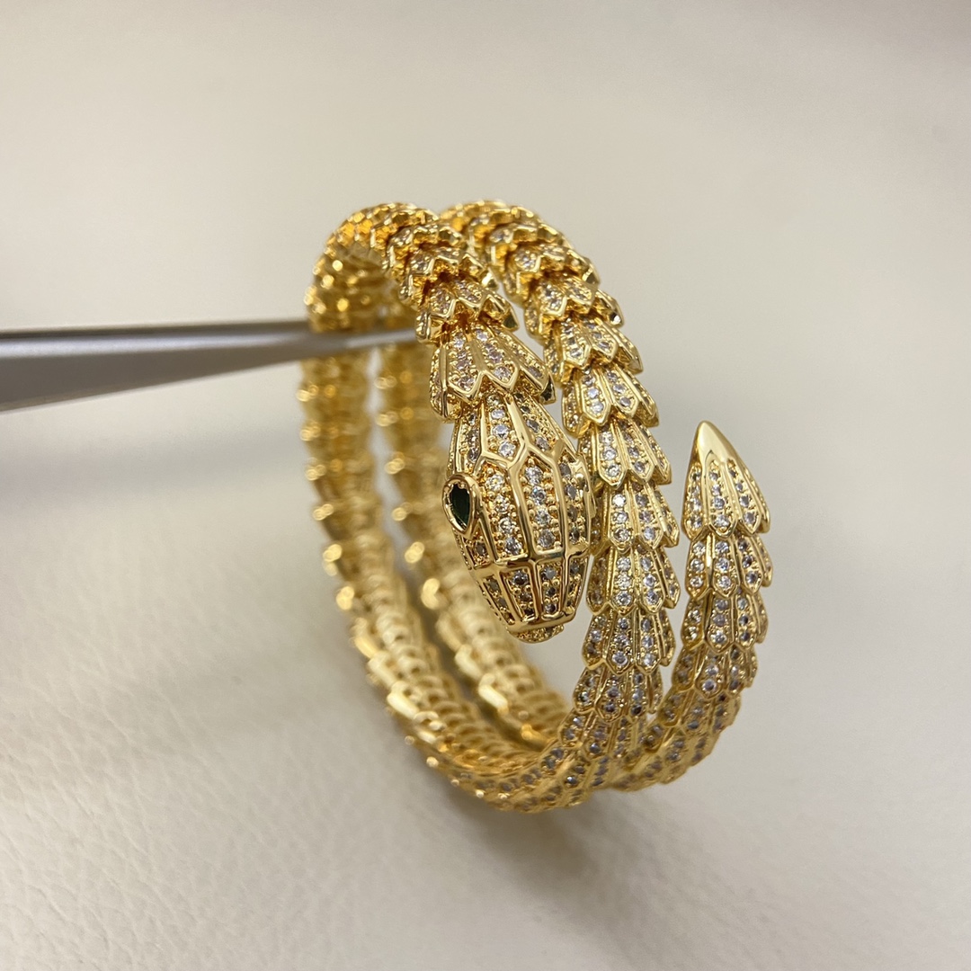 Bulgari Bracelet HDI. ACH New Product Three Circle Full Diamond Snake Bracelet