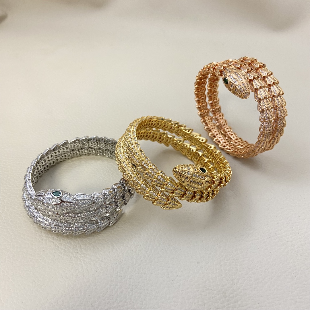 Bulgari Bracelet HDI. ACH New Product Three Circle Full Diamond Snake Bracelet