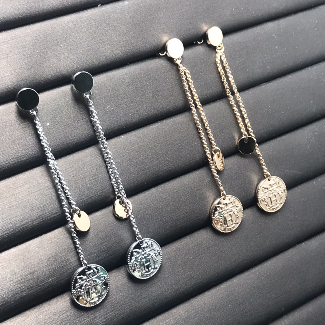 Hermes ear pendant new H round coin ear pendant pure rose gold white gold rose