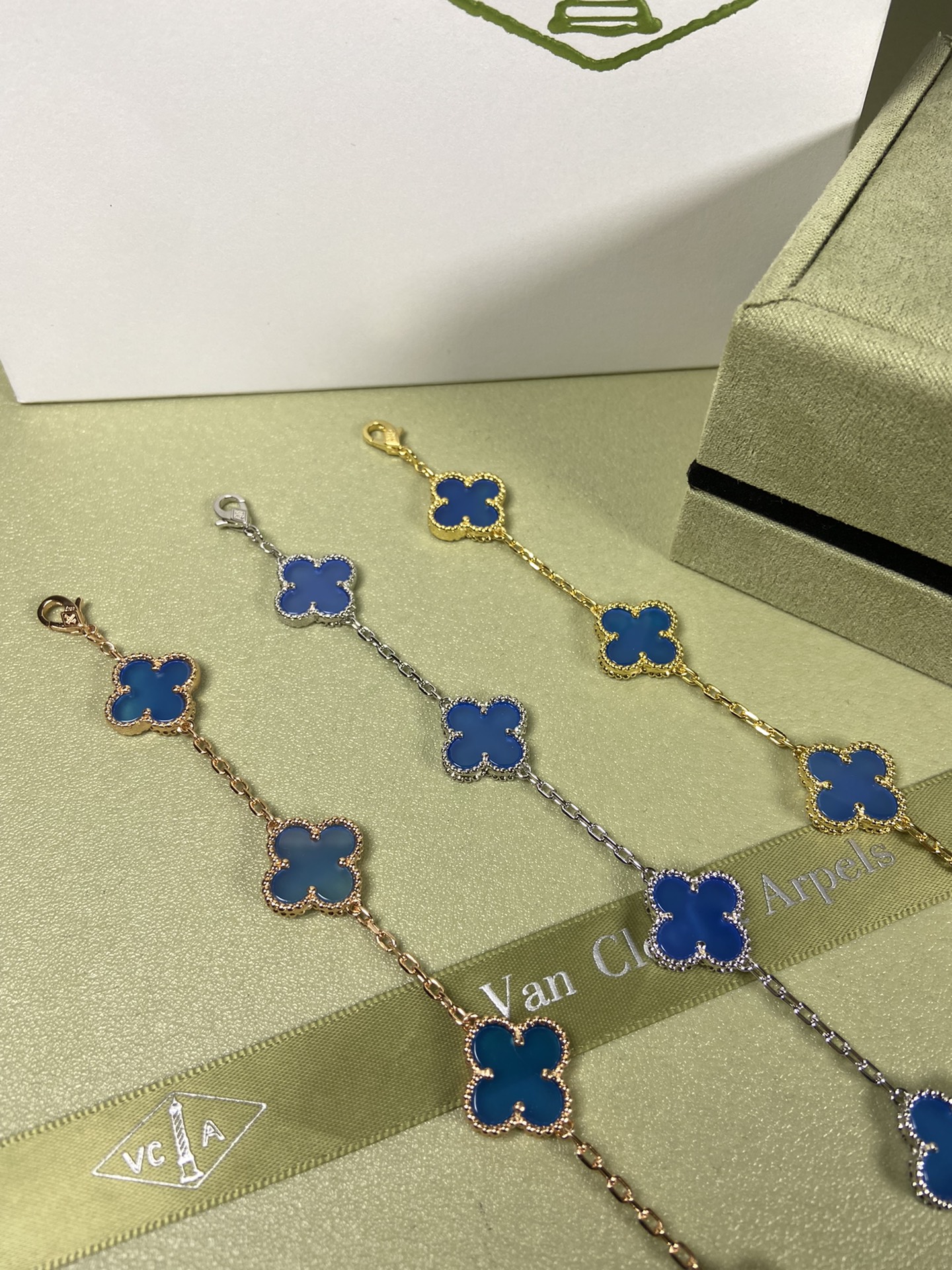 Van Cleef & Arpels blue chalcedony four-leaf clover bracelet