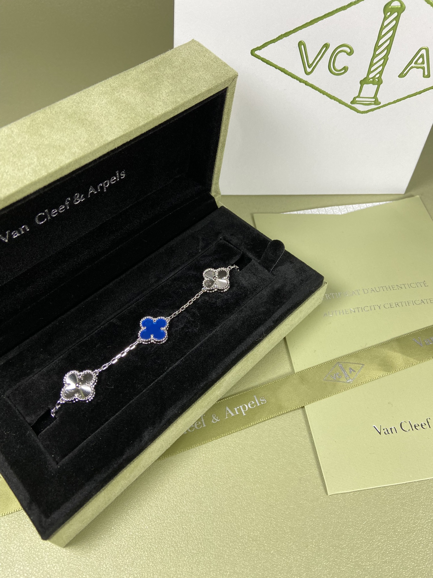 Van Cleef & Arpels blue chalcedony four-leaf clover bracelet