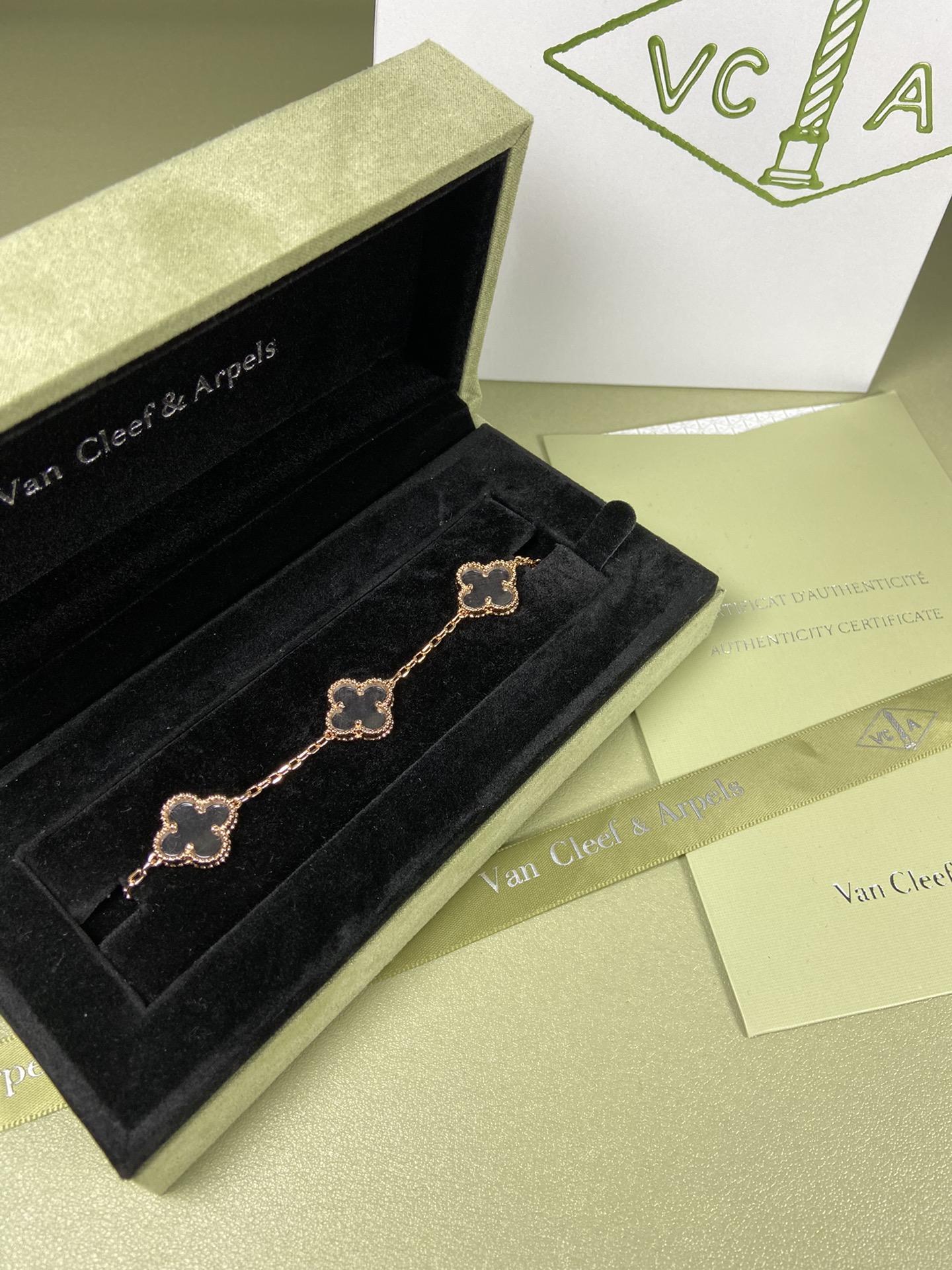 Van Cleef & Arpels white crystal four-leaf clover bracelet