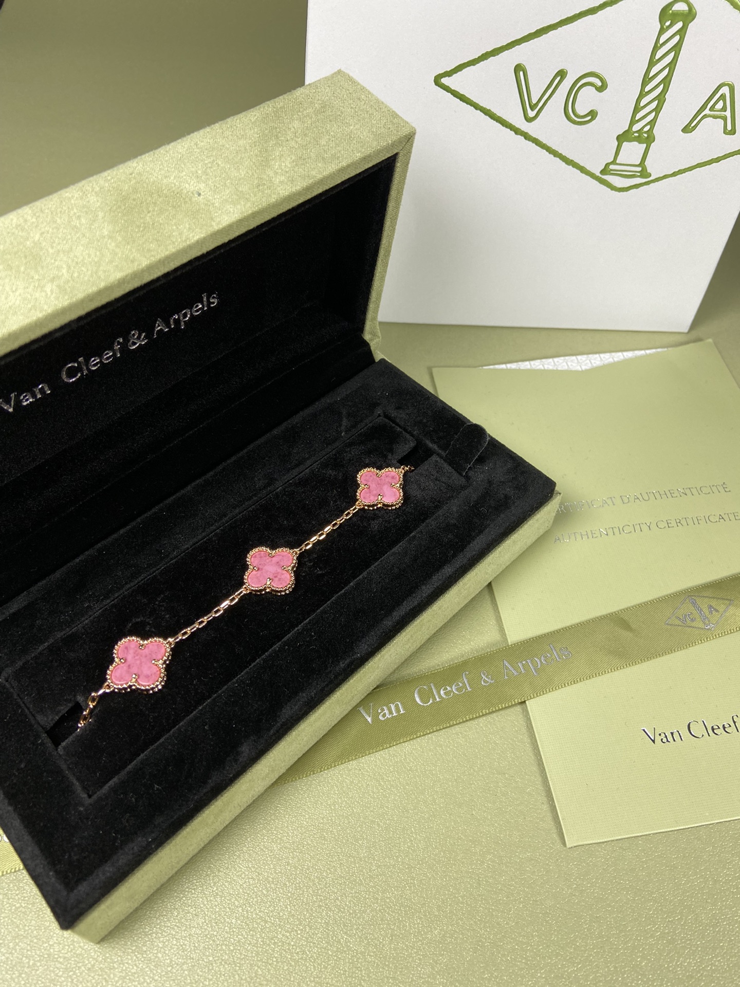 Van Cleef & Arpels rose pink four-leaf clover bracelet