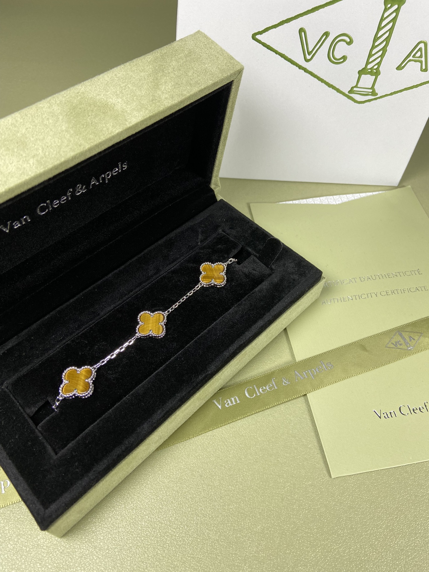 Van Cleef & Arpels tiger's eye four-leaf clover bracelet