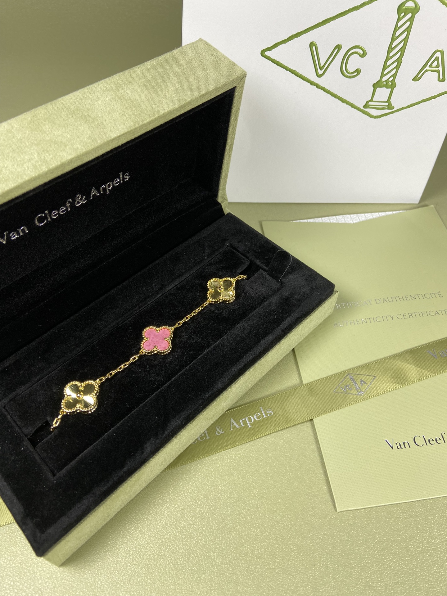 Van Cleef & Arpels rose pink four-leaf clover bracelet