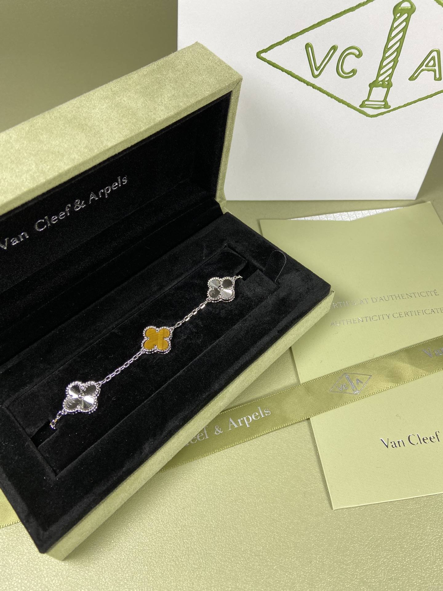 Van Cleef & Arpels tiger's eye four-leaf clover bracelet