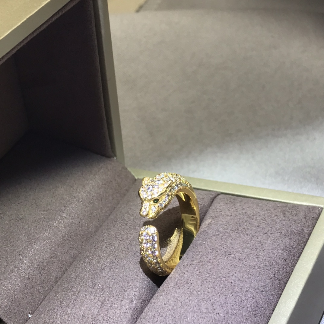 Cartier Rings New women's small head and tail full of diamond leopard head rings