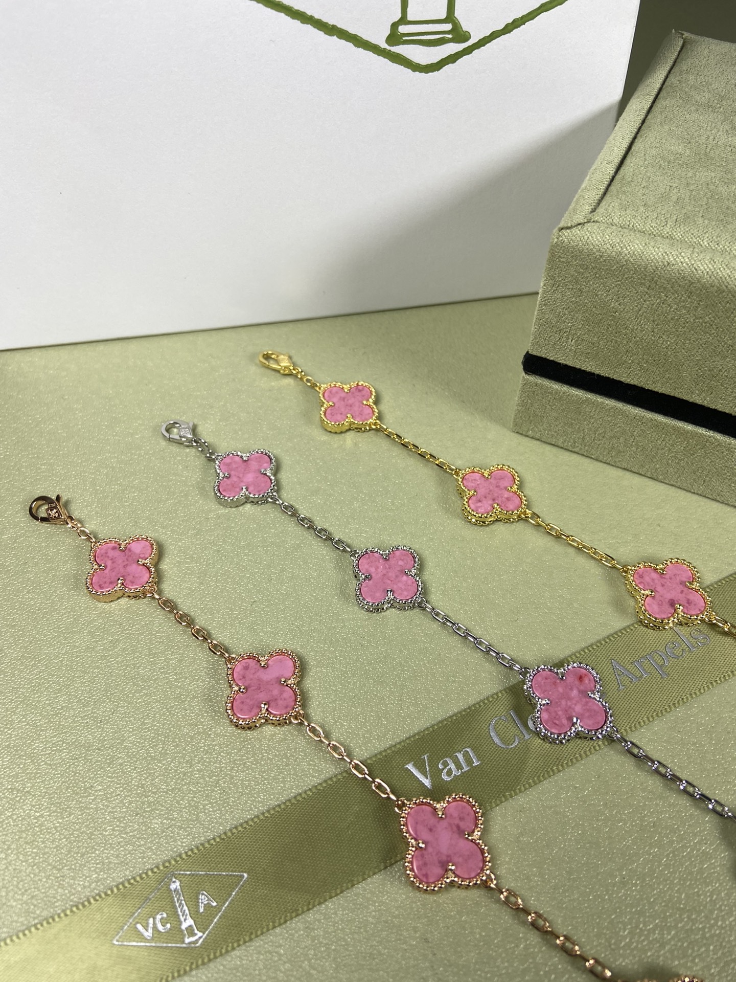 Van Cleef & Arpels rose pink four-leaf clover bracelet