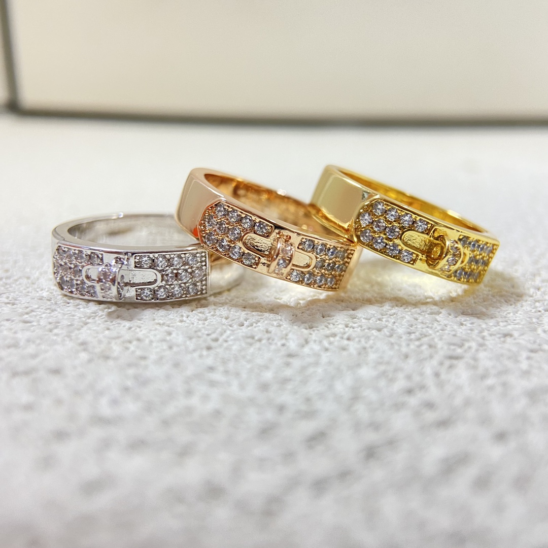 Hermès Rings New Half Full Diamond Pig Nose Ring