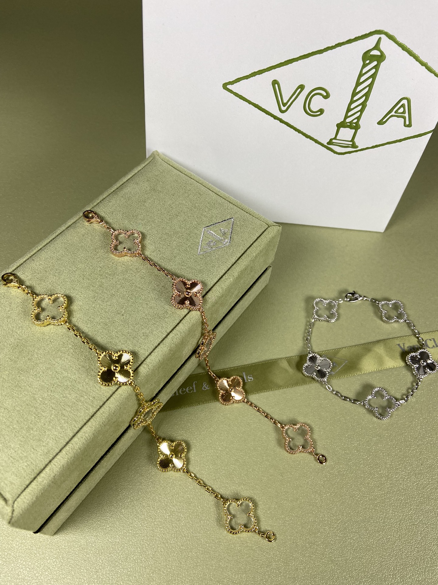 Van Cleef & Arpels white crystal four-leaf clover bracelet