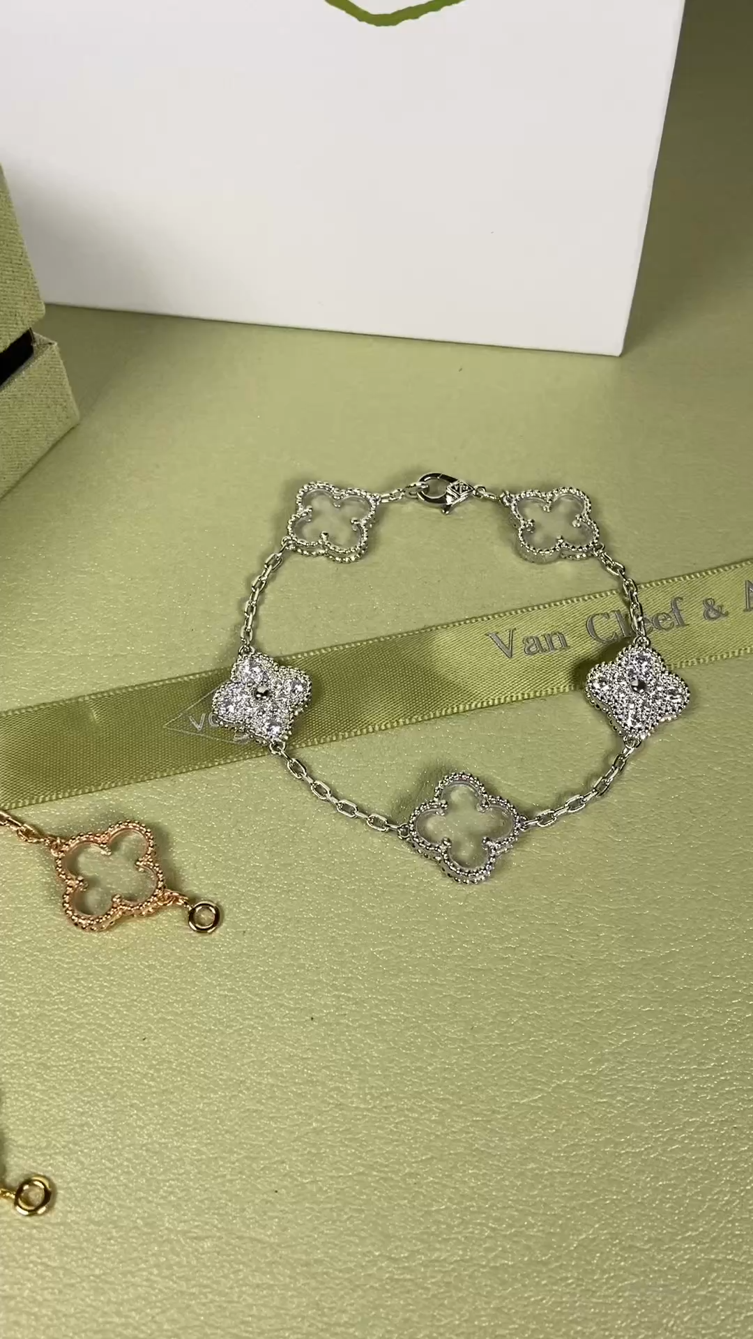 Van Cleef & Arpels white crystal four-leaf clover bracelet