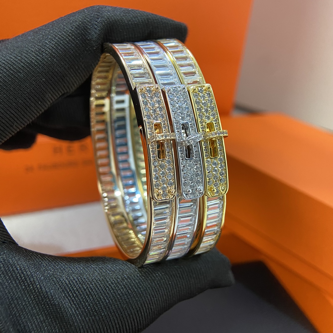 Hermes bracelet New ladder stone full diamond pig nose bracelet