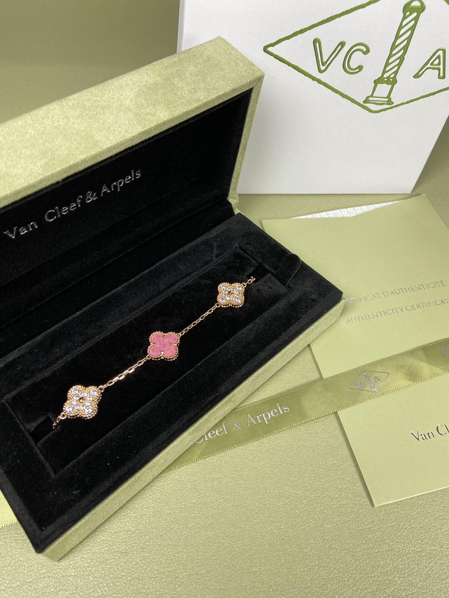 Van Cleef & Arpels rose pink four-leaf clover bracelet