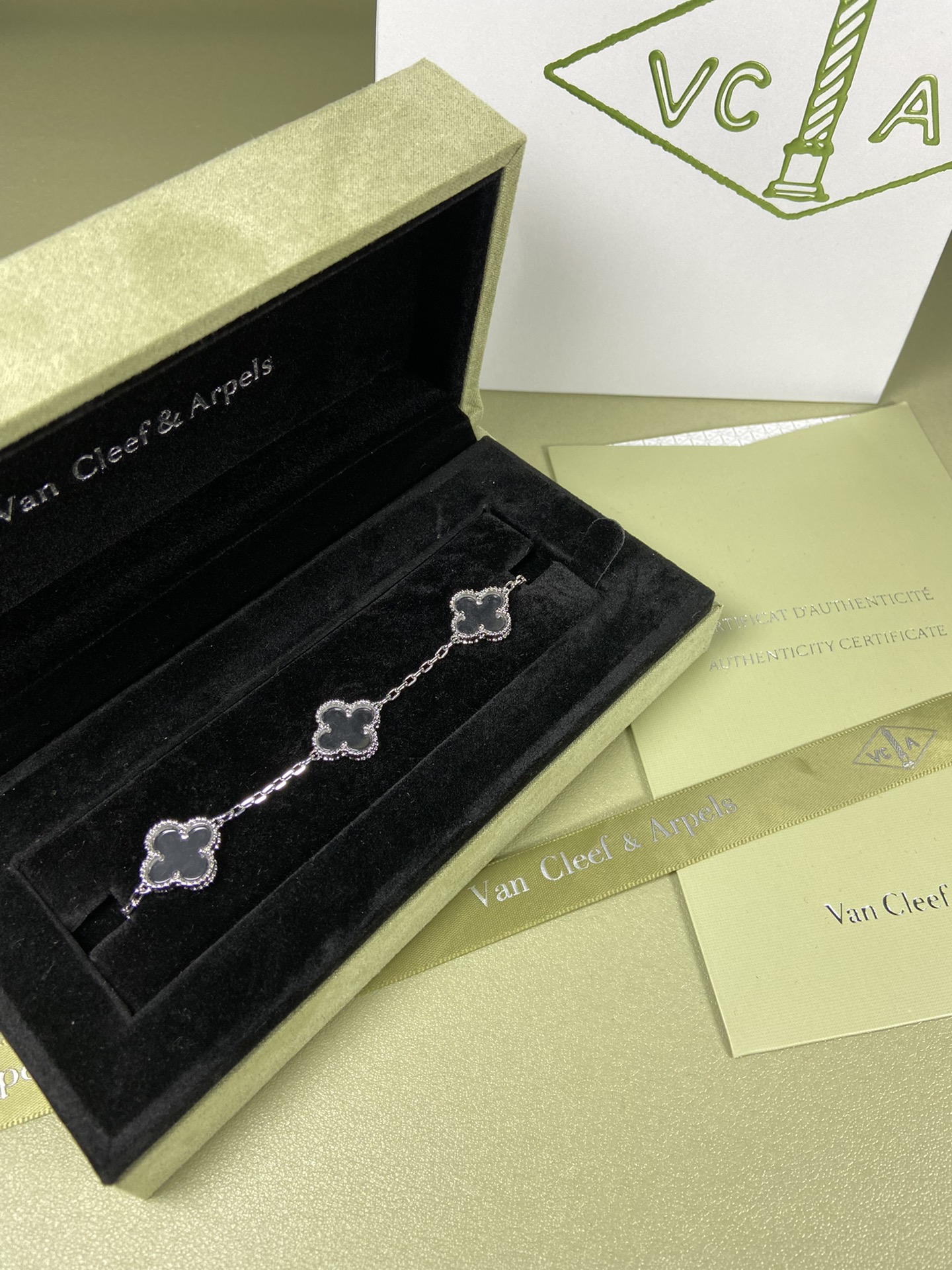 Van Cleef & Arpels white crystal four-leaf clover bracelet