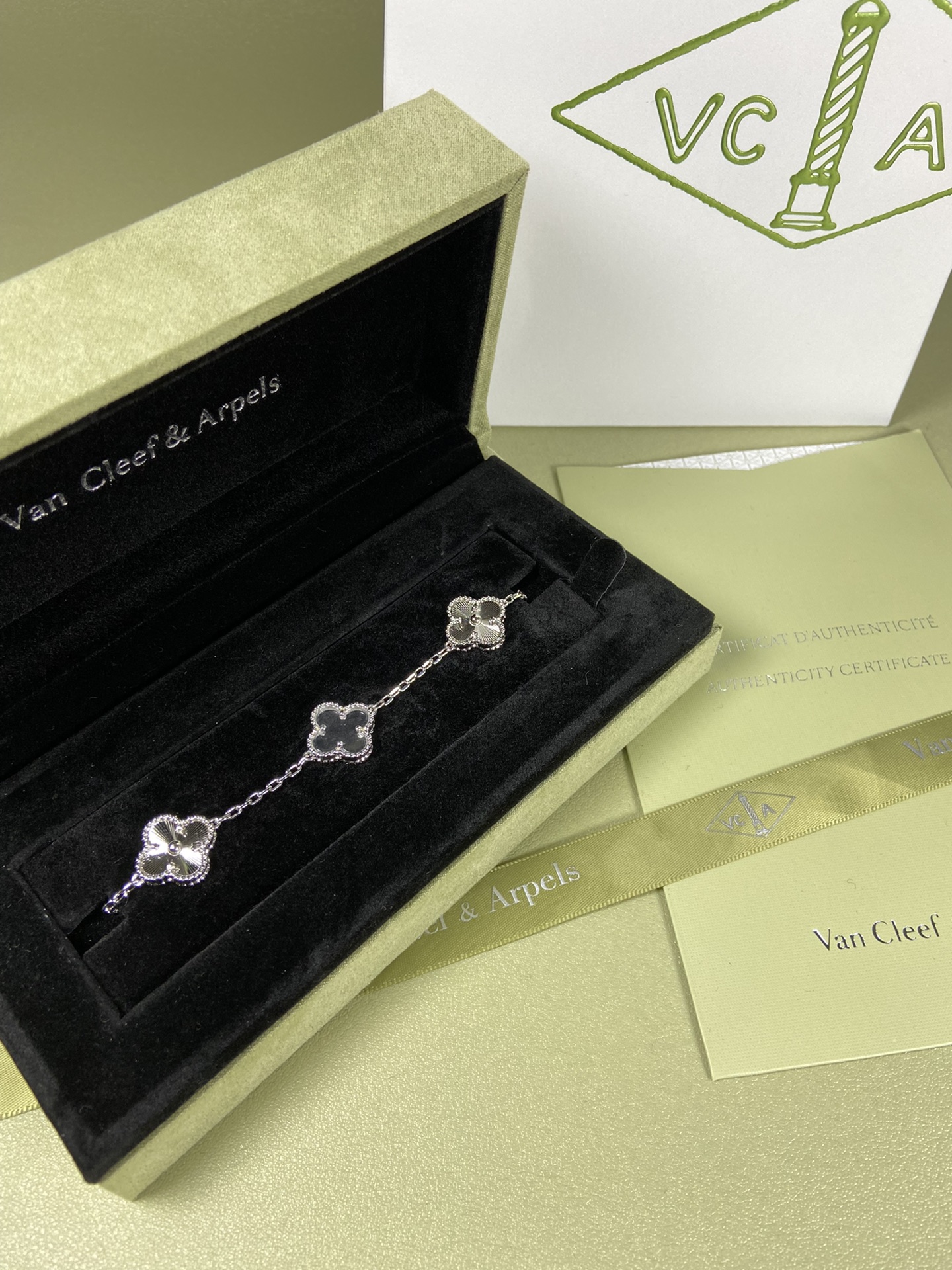 Van Cleef & Arpels white crystal four-leaf clover bracelet