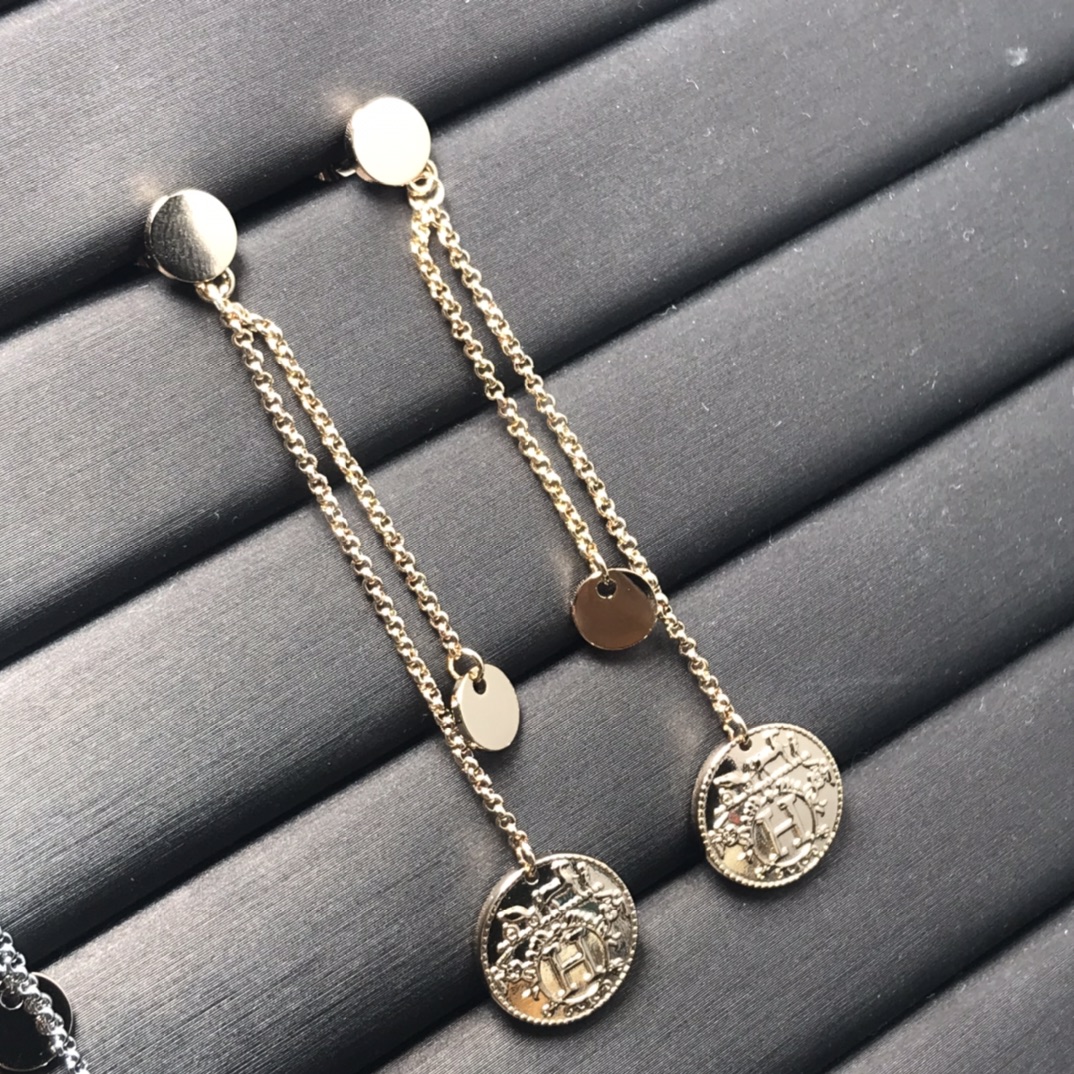 Hermes ear pendant new H round coin ear pendant pure rose gold white gold rose
