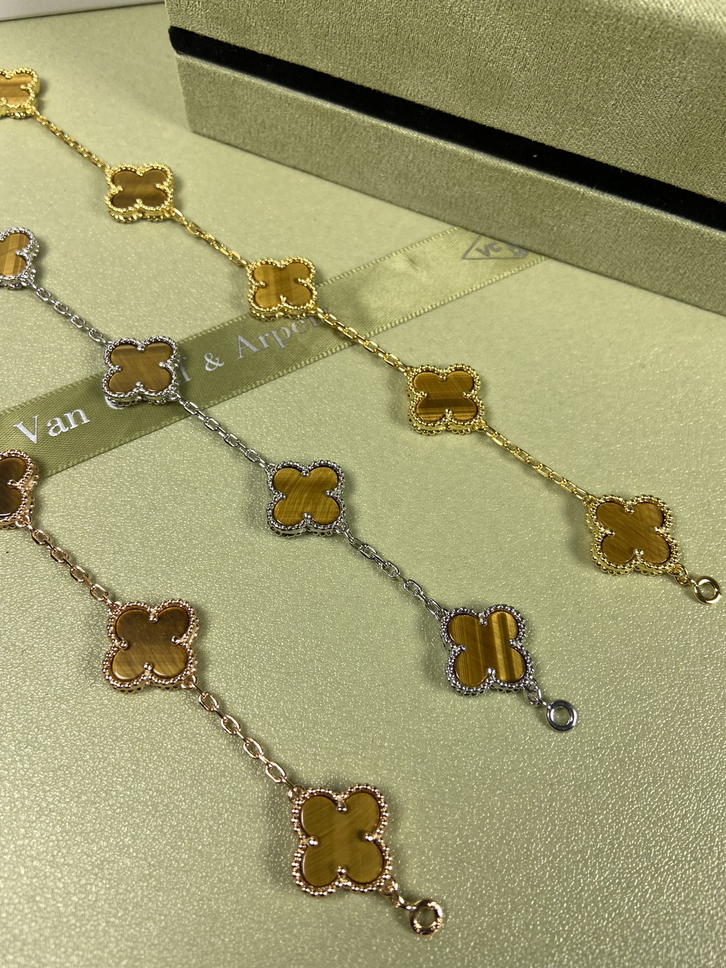 Van Cleef & Arpels tiger's eye four-leaf clover bracelet